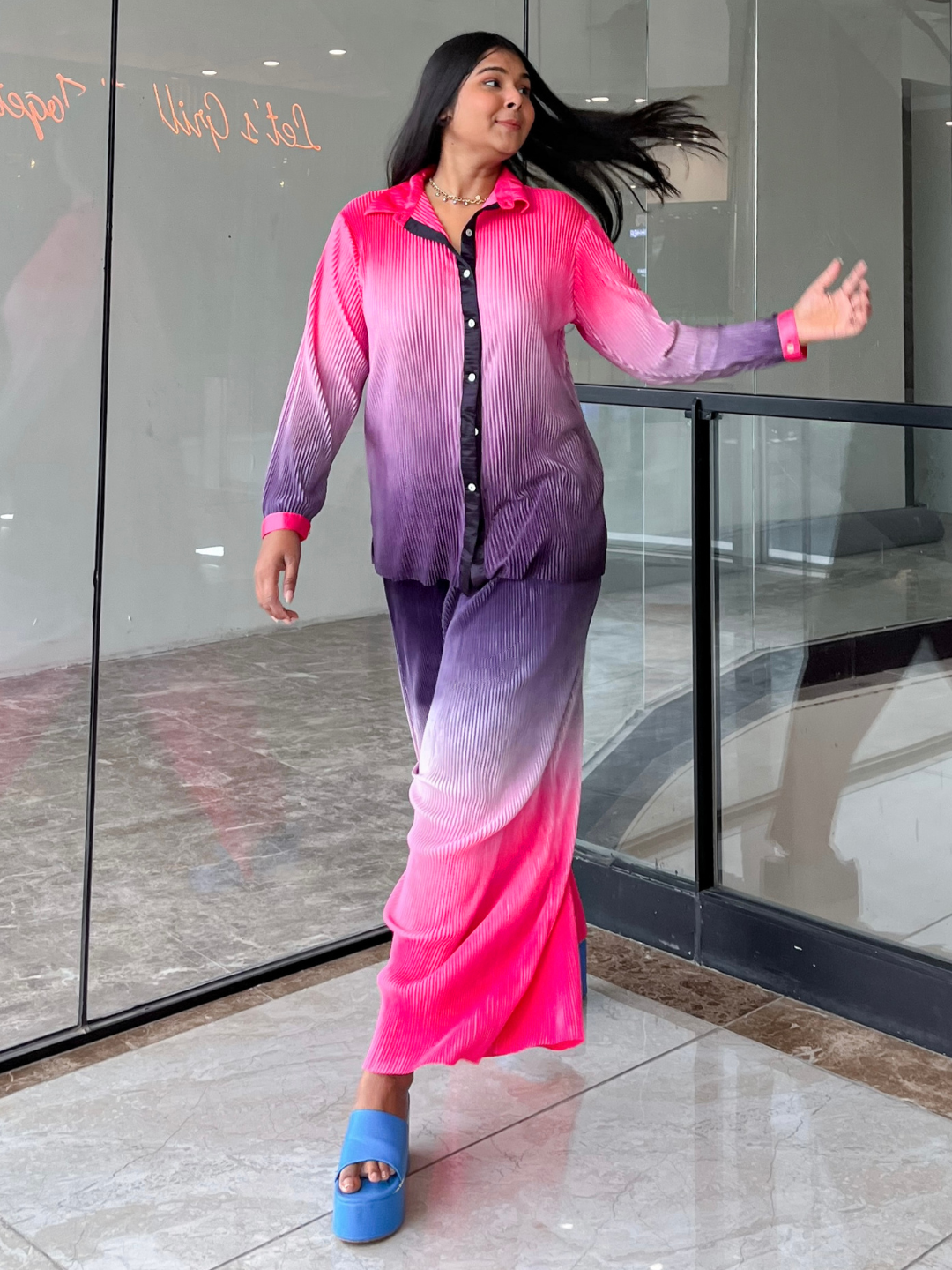 Pleated Two Piece Ombre Co-ord Set - Pinkkup