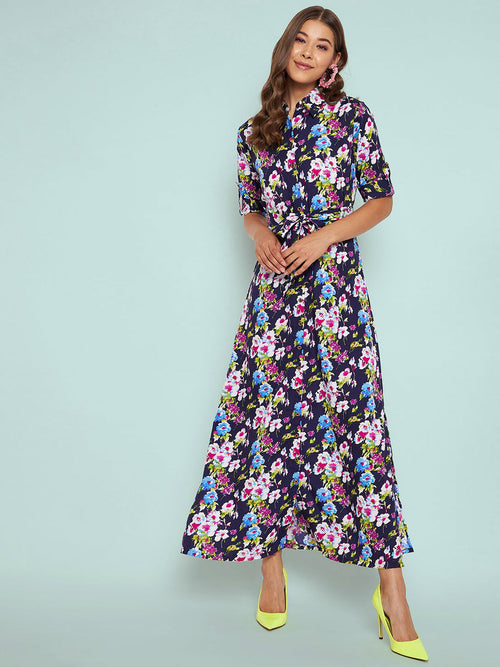 Collar Buttoned Down Shirt Maxi Dress