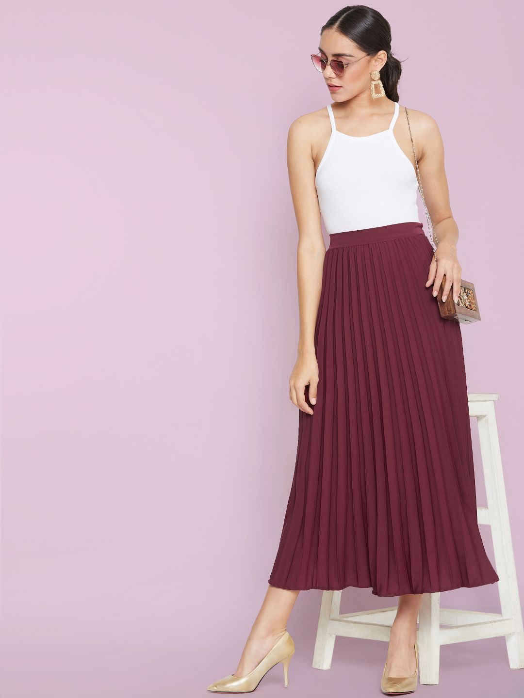 Pleated Midi Skirt - Pinkkup