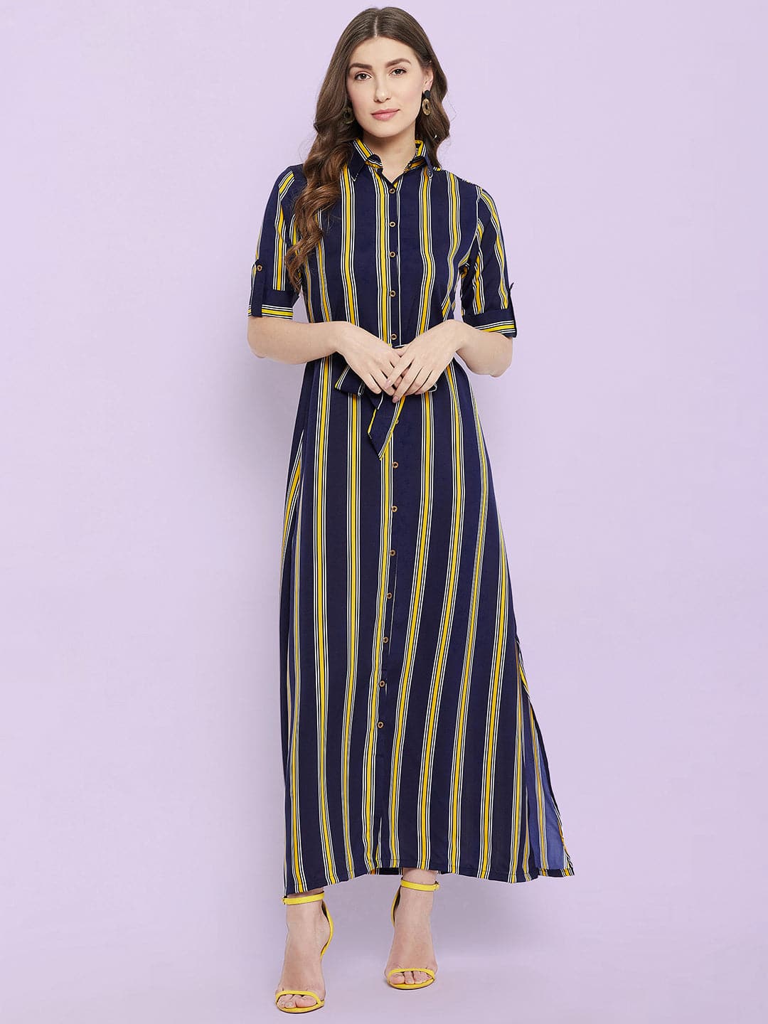 Collar Buttoned Down Shirt Maxi Dress