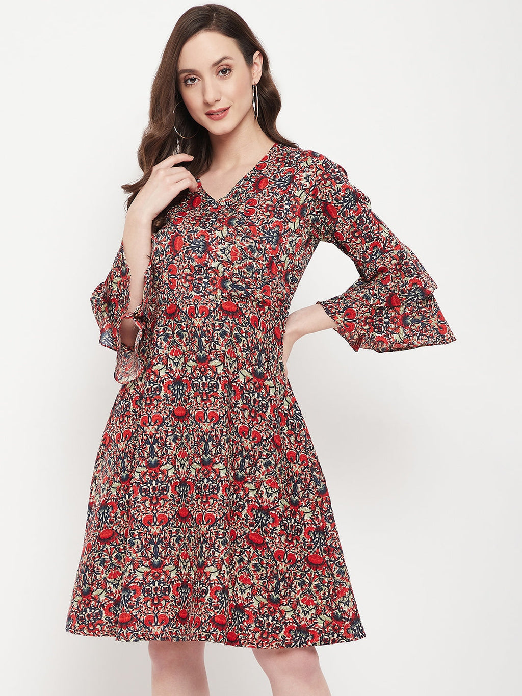 Wrap Bell Sleeves Skater Dress