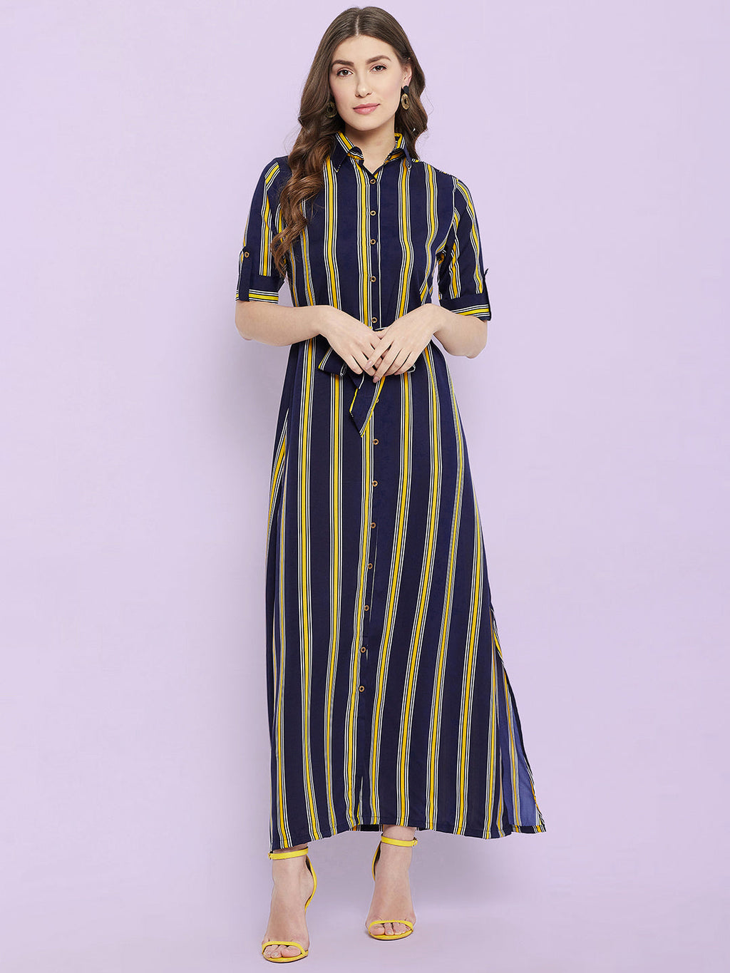Collar Buttoned Down Shirt Maxi Dress