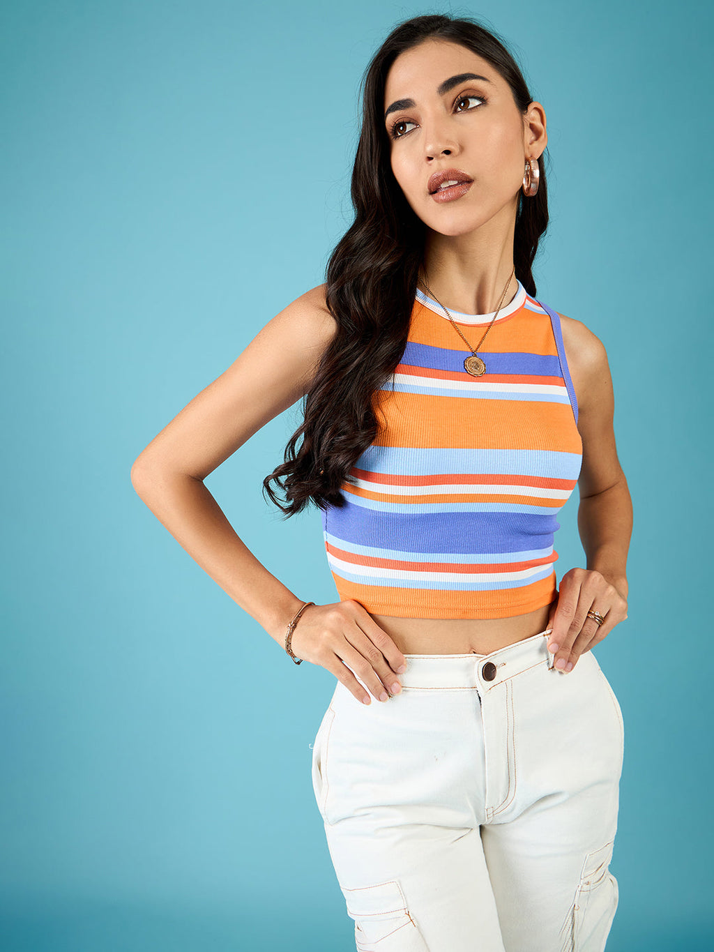 Stretchable Ribbed Sleeveless Crop Top - Pinkkup