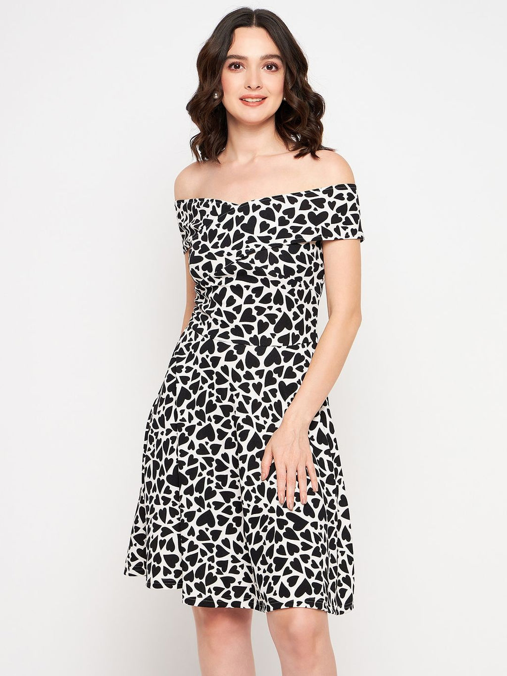 Off Shoulder Stretchable Cotton Skater Dress