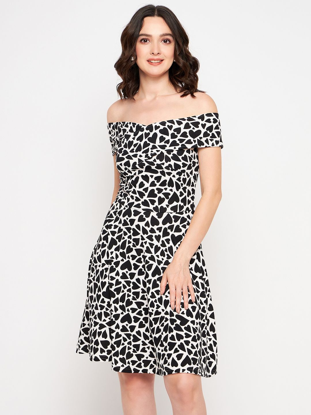 Off Shoulder Stretchable Cotton Skater Dress
