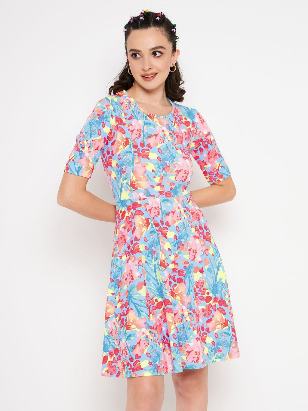 Round Neck Stretchable Skater Cotton Dress