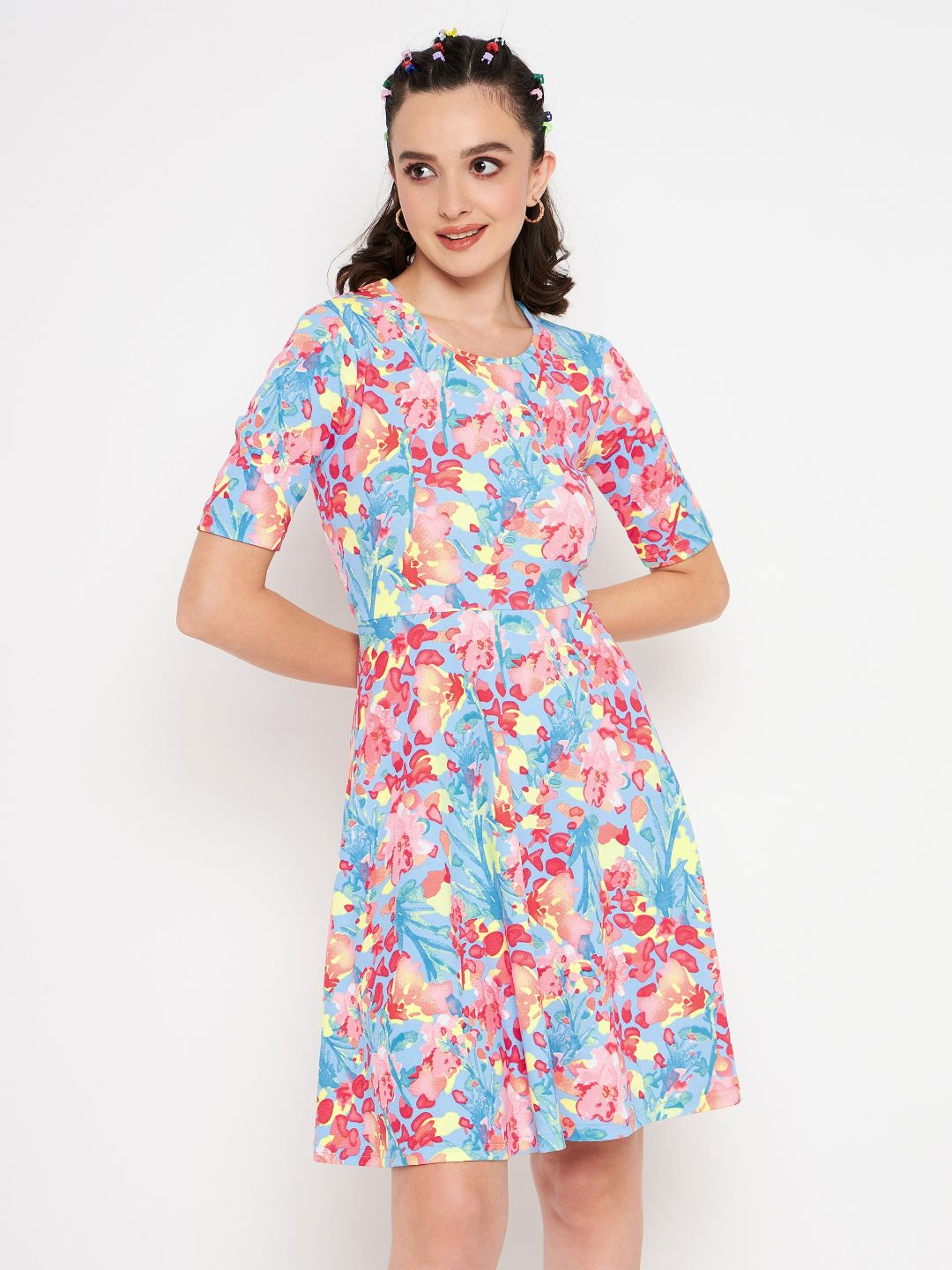 Round Neck Stretchable Skater Cotton Dress