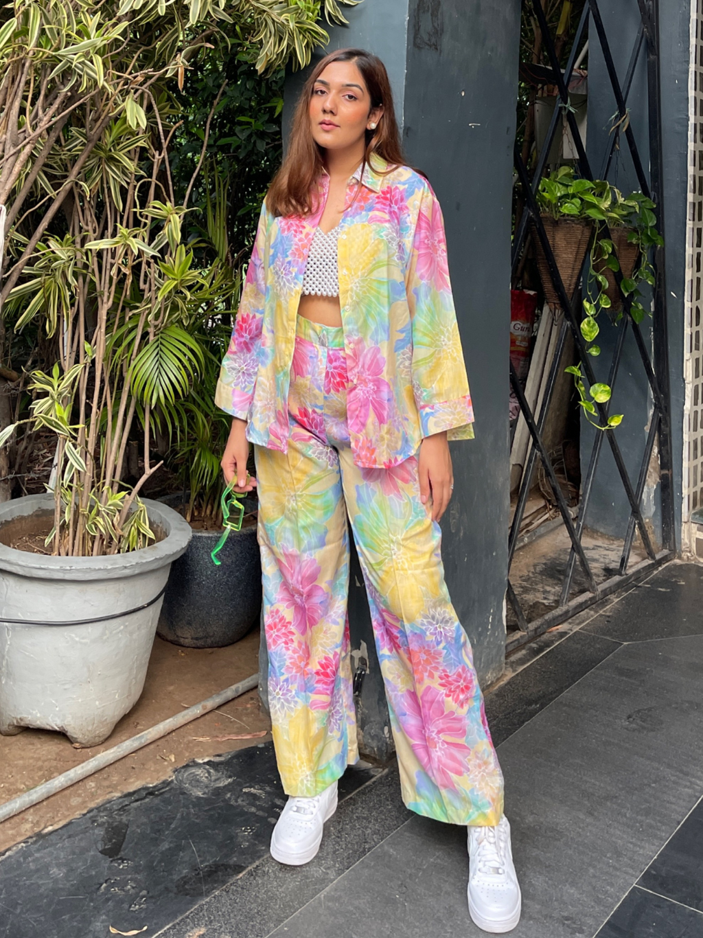 Floral Linen Printed Two Piece Co-ord Set - Pinkkup