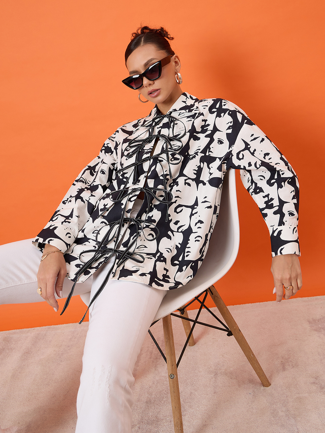 Printed Tie-Up Full Sleeve Cotton Shirt - Pinkkup