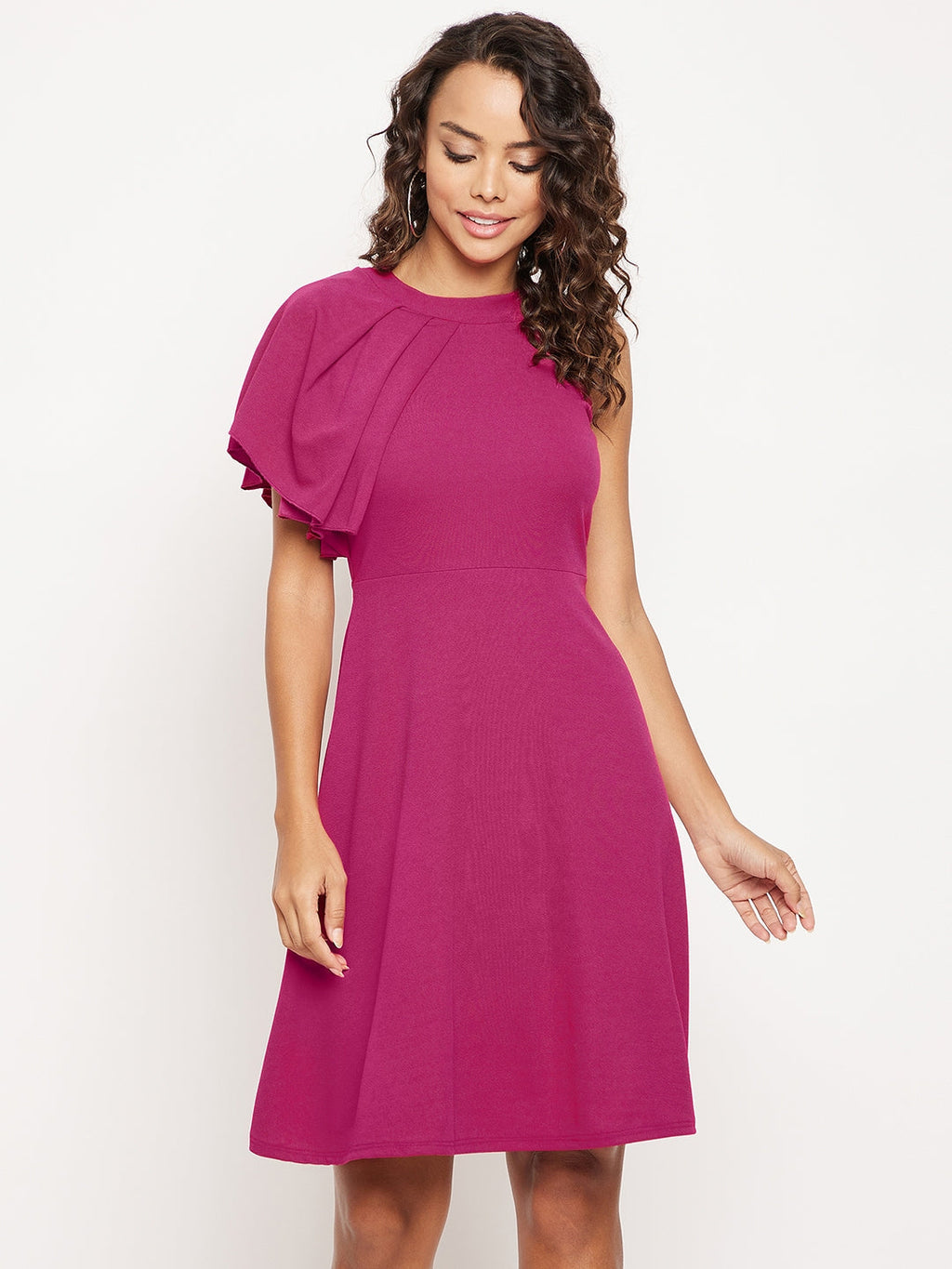 Ruffle Detail Stretchable Cotton Skater Dress