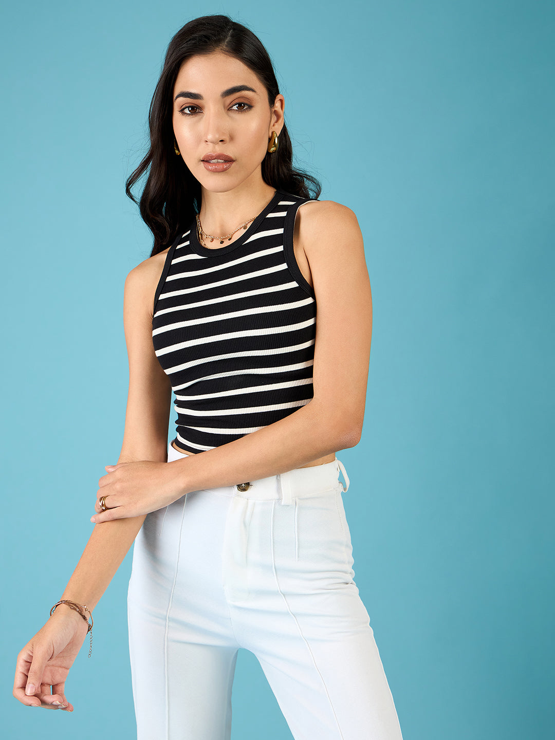 Stretchable Ribbed Sleeveless Crop Top - Pinkkup