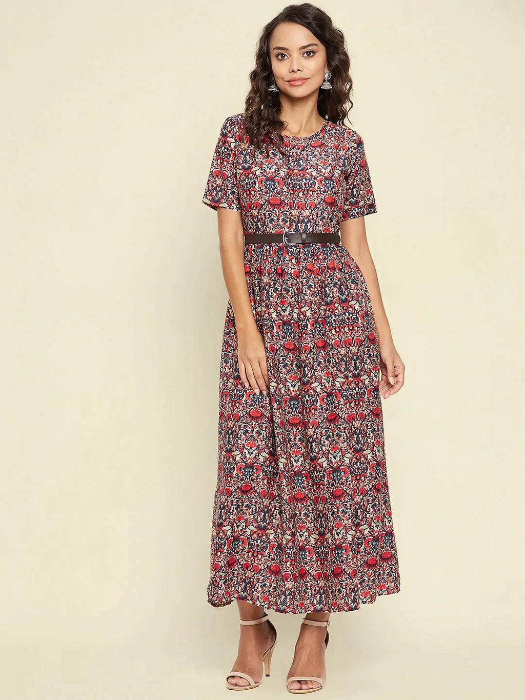 Printed Maxi Dress with Belt