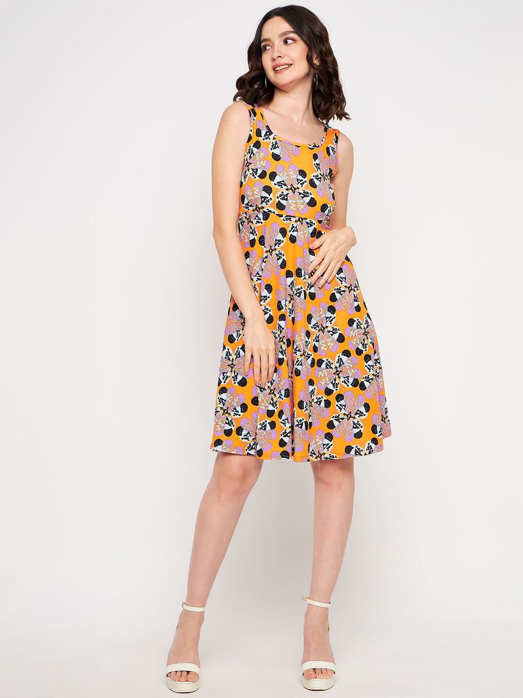 Sleeveless Round Neck Stretchable Cotton Skater Dress