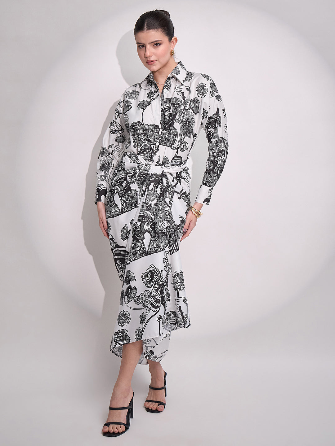 Printed Shirt with Front Twist Skirt Co-ord Set
