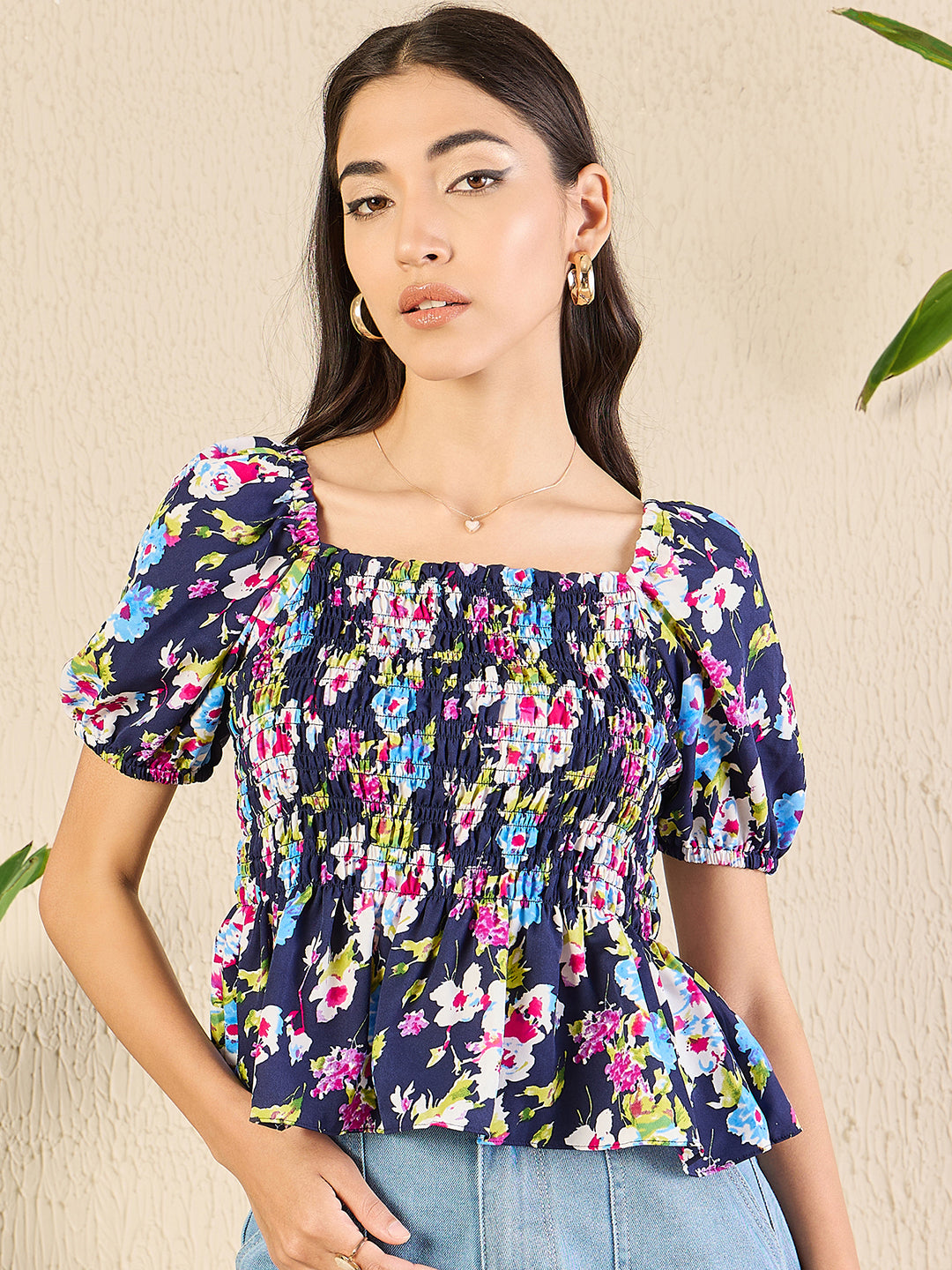 Smocked Peplum Top - Pinkkup