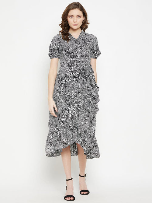 Animal Print Midi Wrap Dress