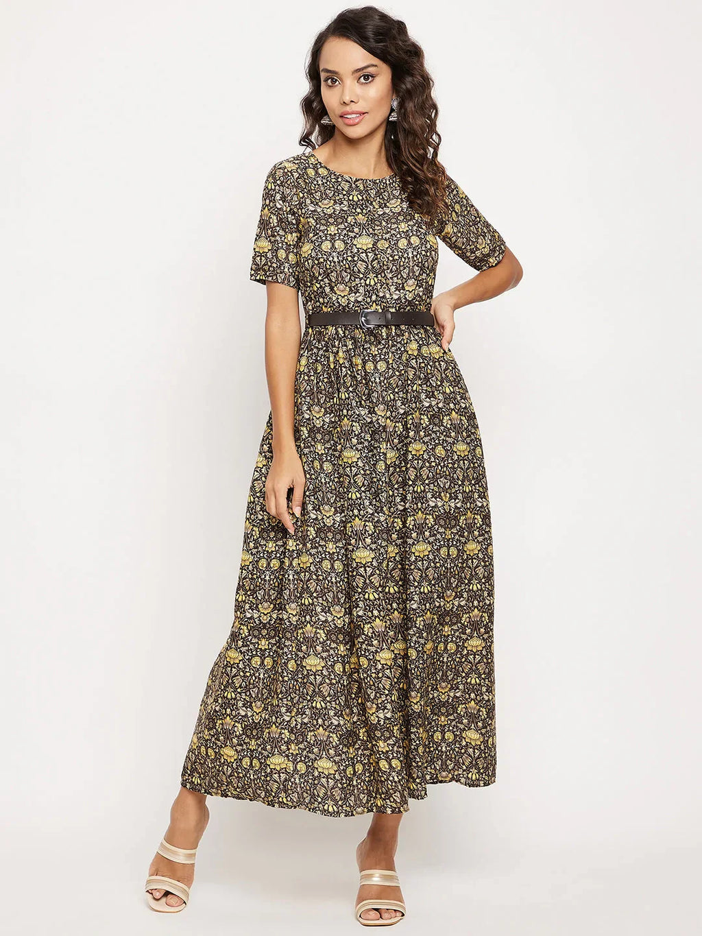 Printed Maxi Dress with Belt