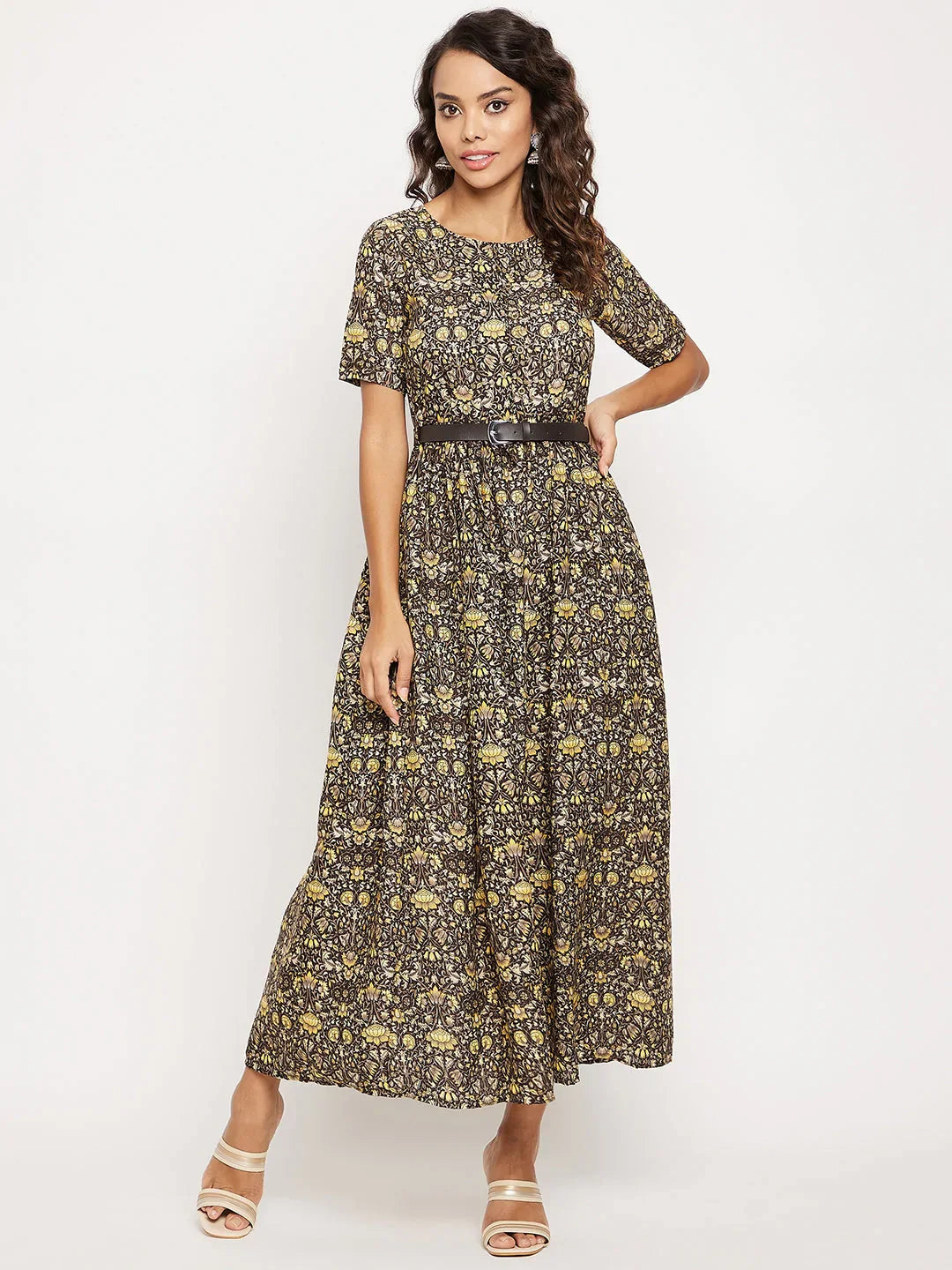 Printed Maxi Dress with Belt