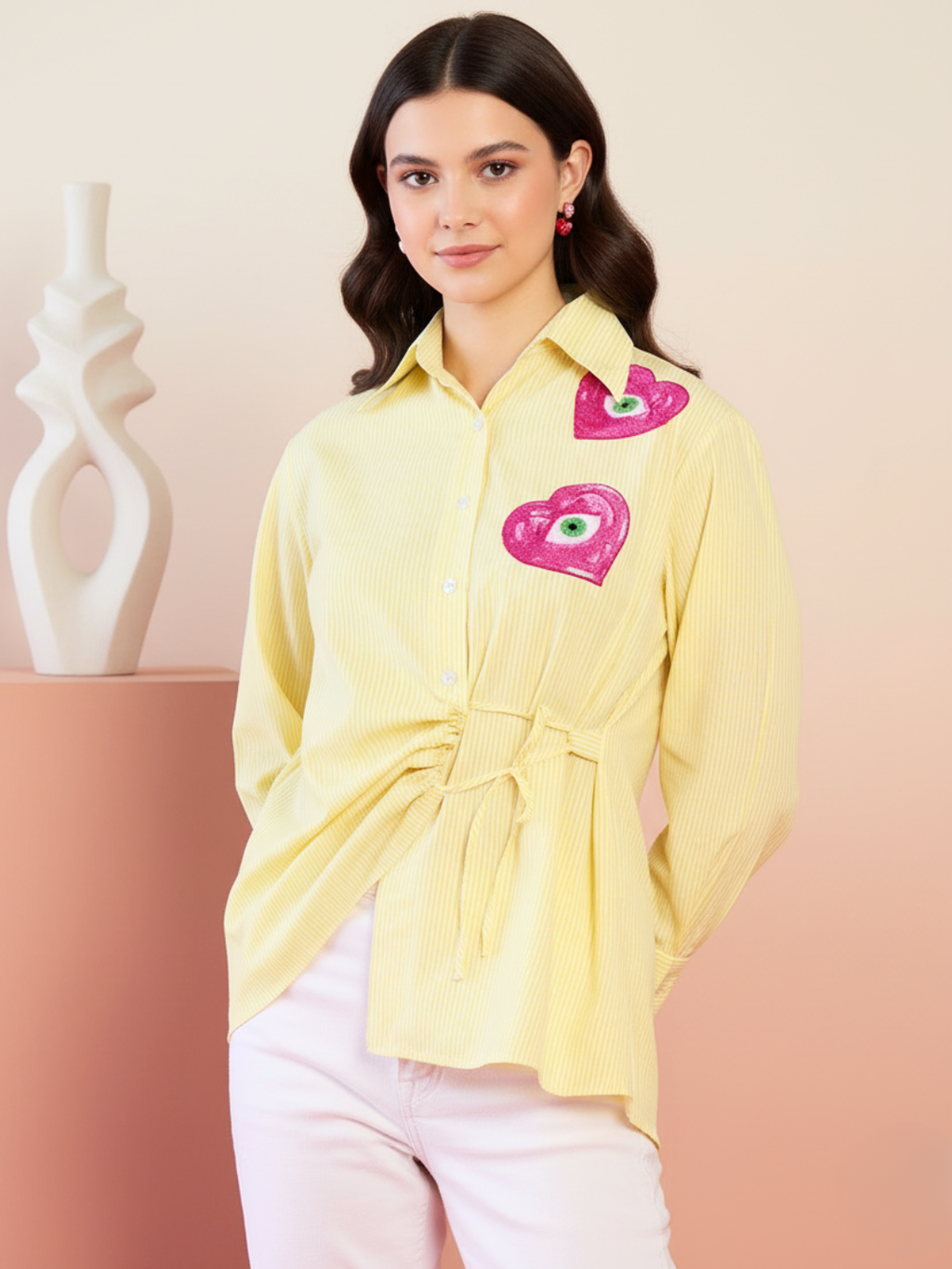 Pure Cotton Tie-Up Sequinned Shirt