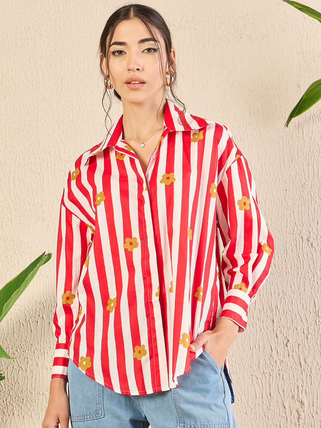 Printed Asymmetrical Cotton Shirt - Pinkkup