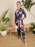 Printed Linen 2 Piece Jacket and Pants Set - Pinkkup