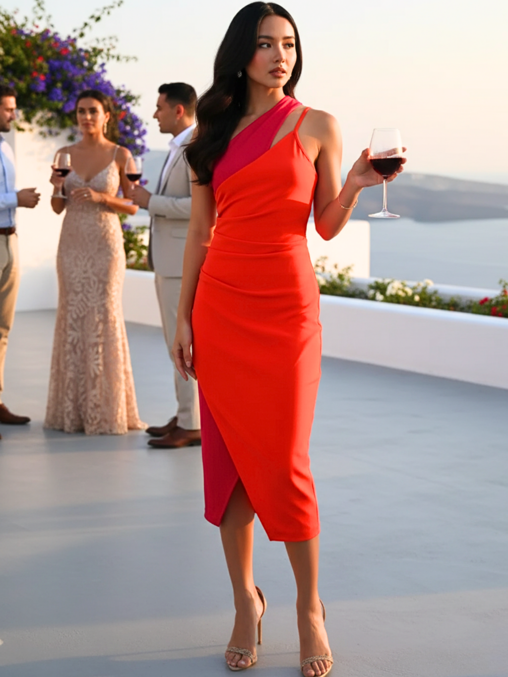 Stretchable Ribbed Dual-Color Dress - Pinkkup