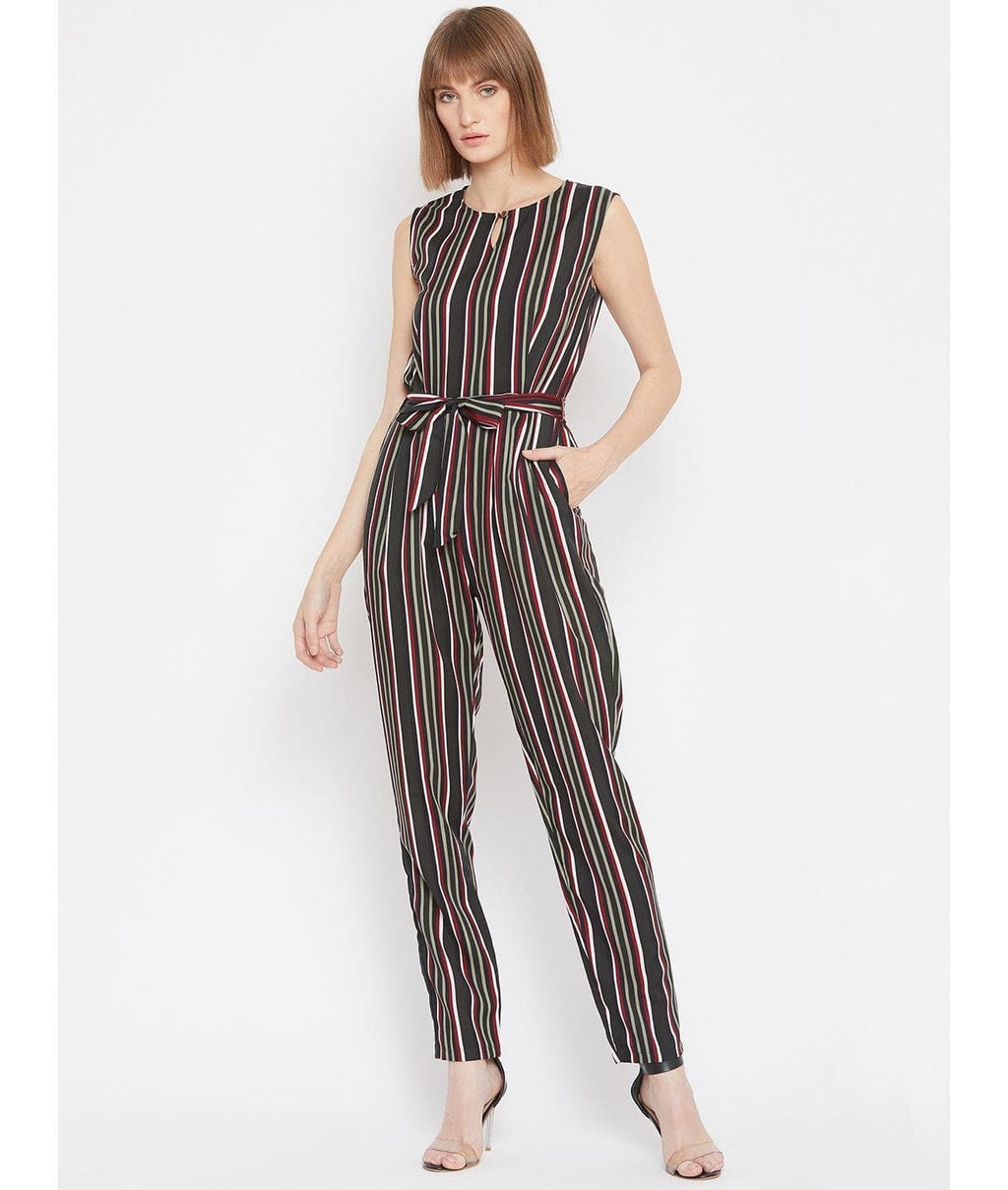 Striped Keyhole Jumpsuit with Belt