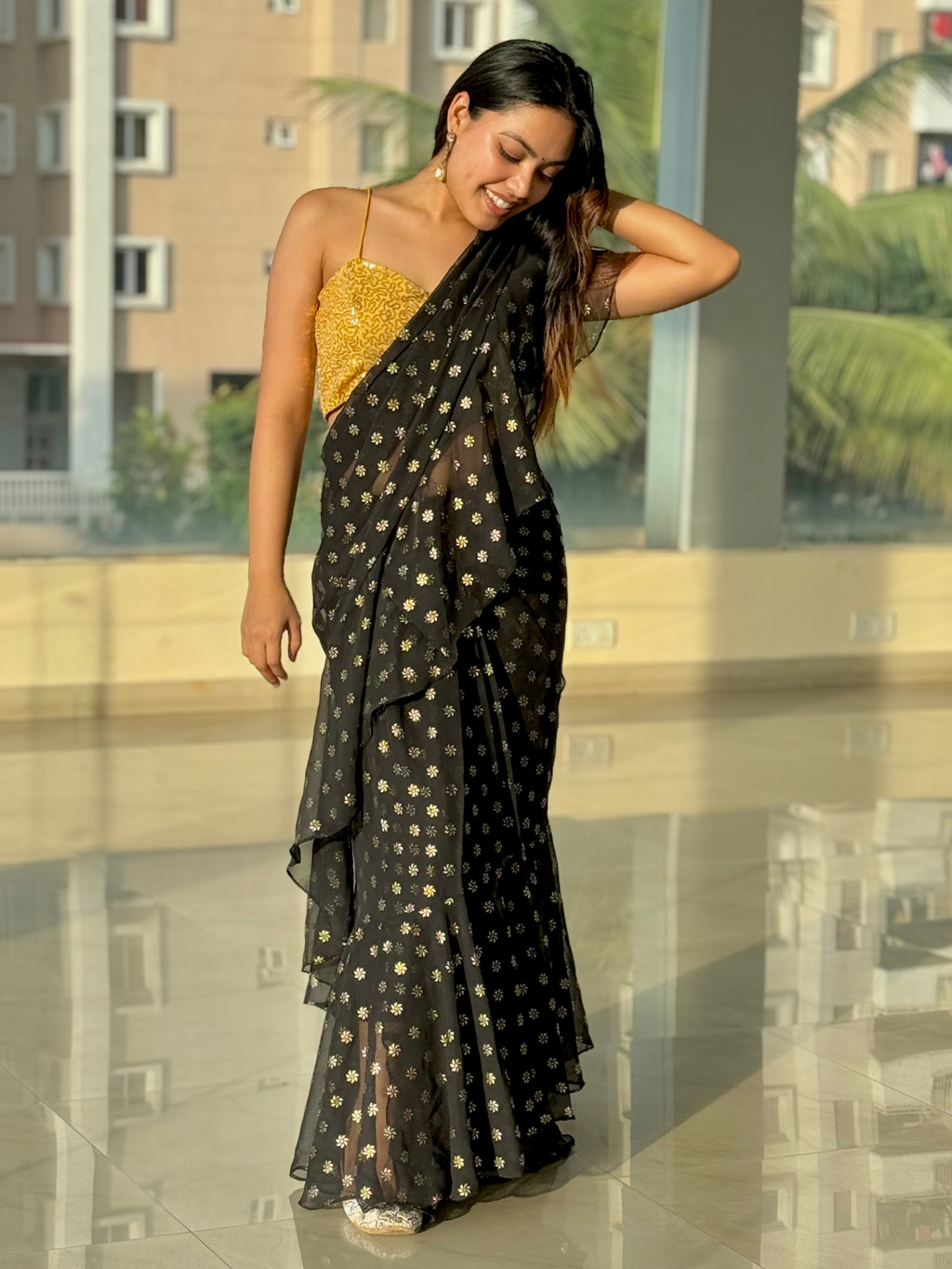 Pre-Stitched Ruffle Saree with Blouse - Pinkkup