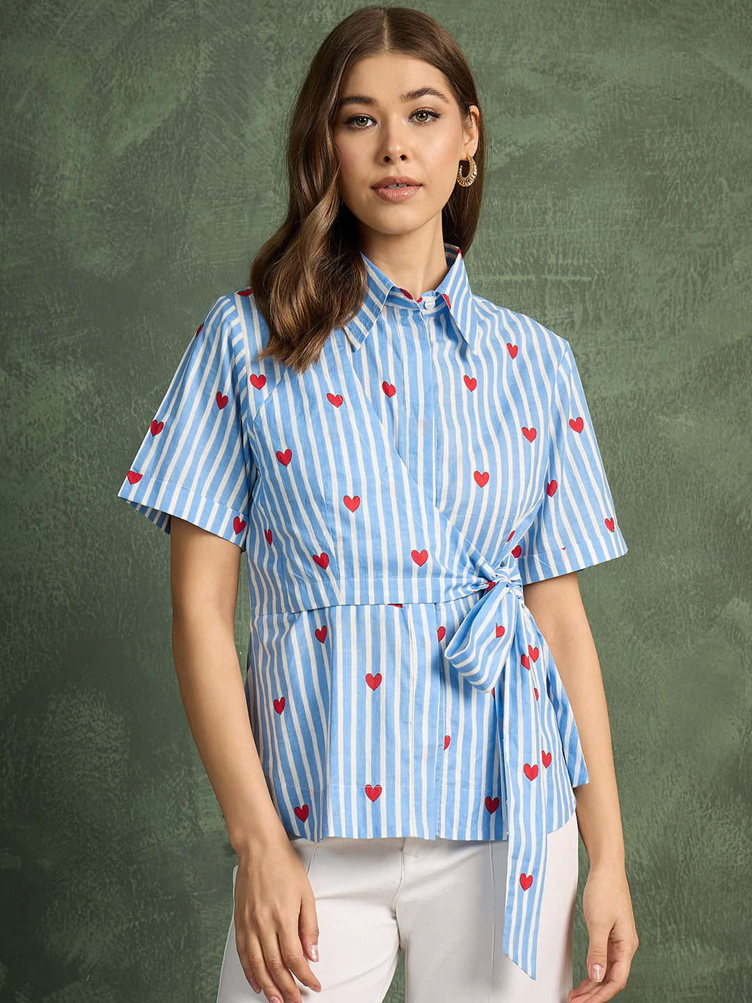 Pure Cotton Waist Tie-Up Shirt