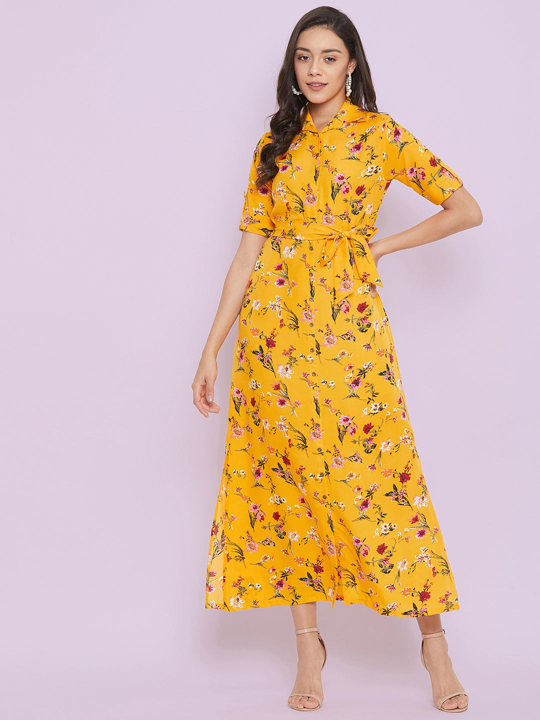 Collar Buttoned Down Shirt Maxi Dress