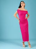 Stretchable Off-Shoulder Drape Dress - Pinkkup
