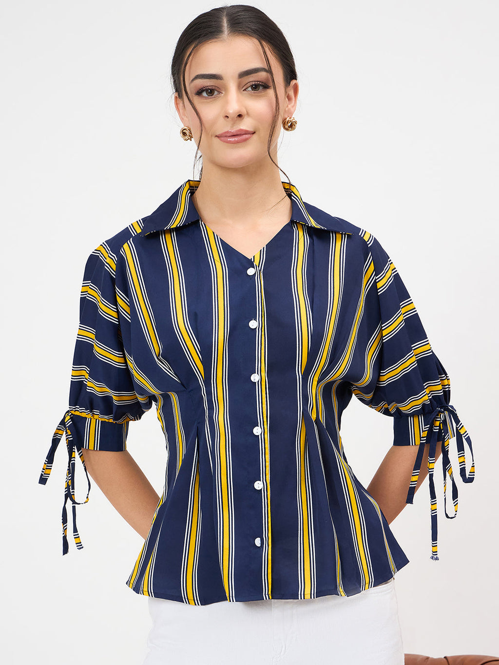 Puff Sleeve Waisted Shirt - Pinkkup