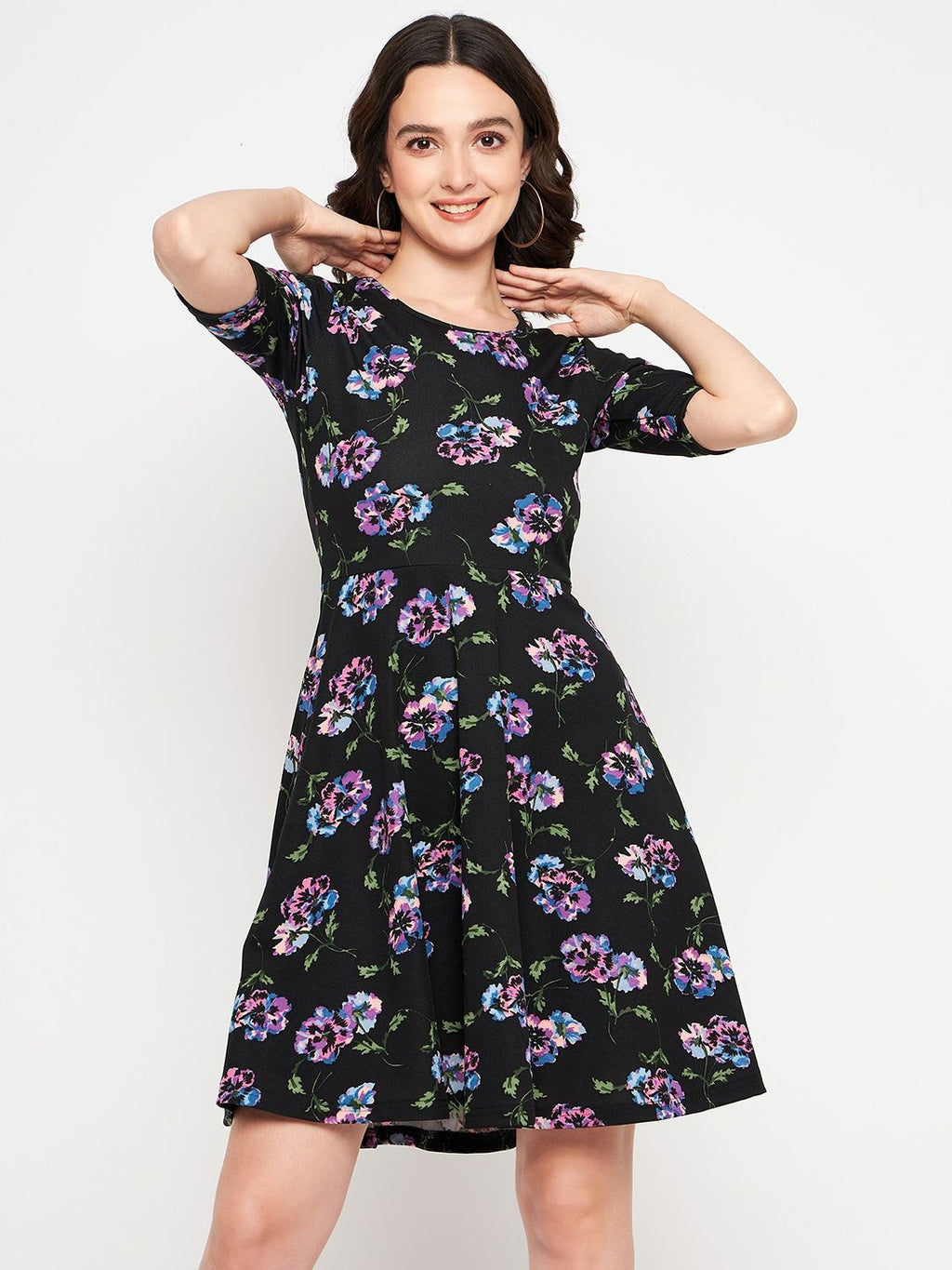 Round Neck Stretchable Skater Cotton Dress