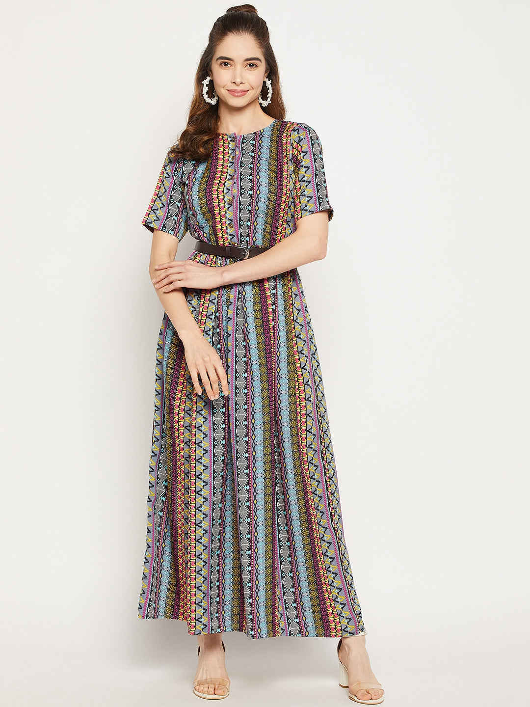 Printed Maxi Dress with Belt