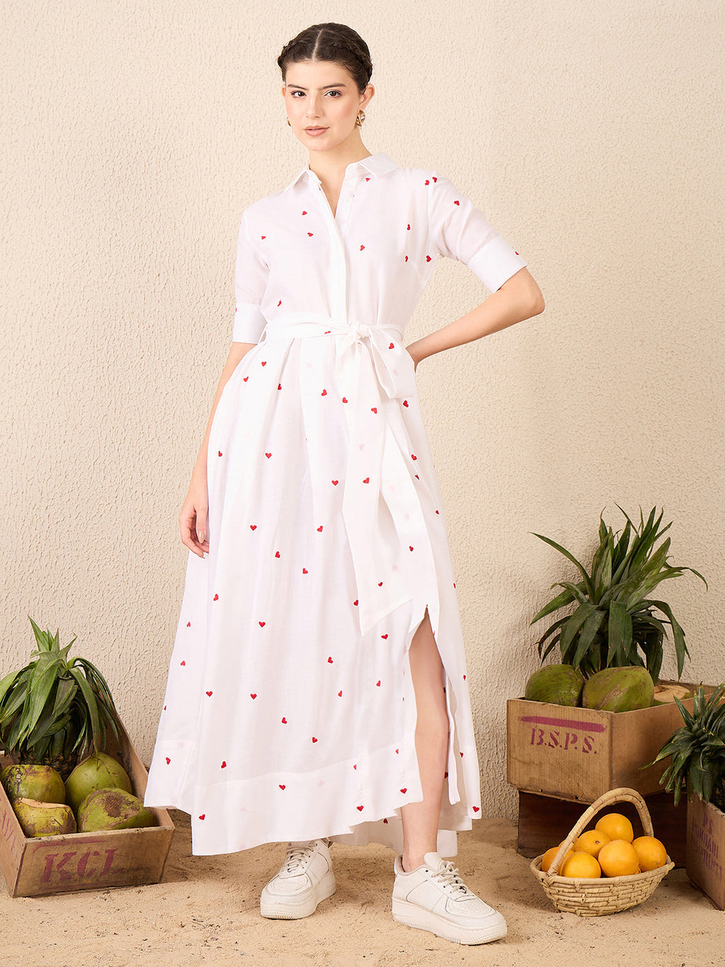 Linen Buttoned Down Shirt Dress With Belt (with Lining)