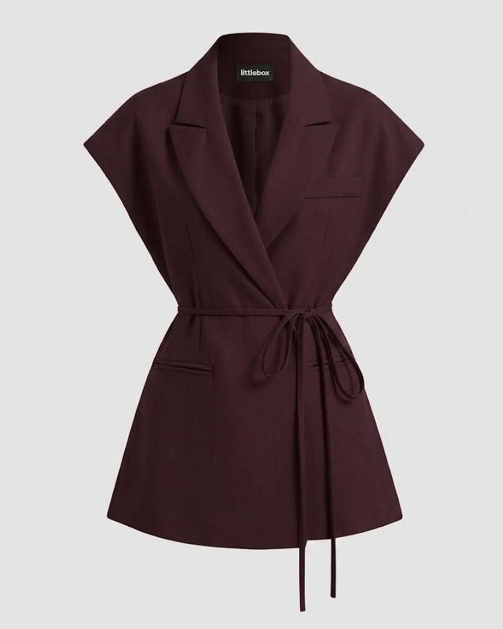Collar Oversized Belted Sleeveless Blazer String Waistcoat