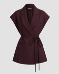 Collar Oversized Belted Sleeveless Blazer String Waistcoat
