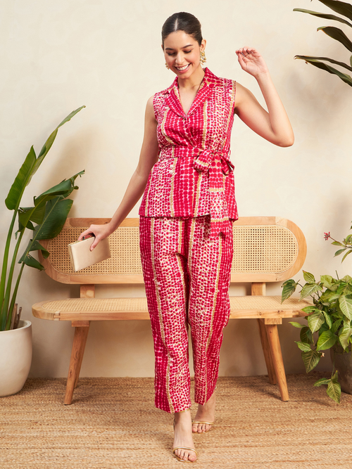 2 Piece Linen Jacket Set - Pinkkup