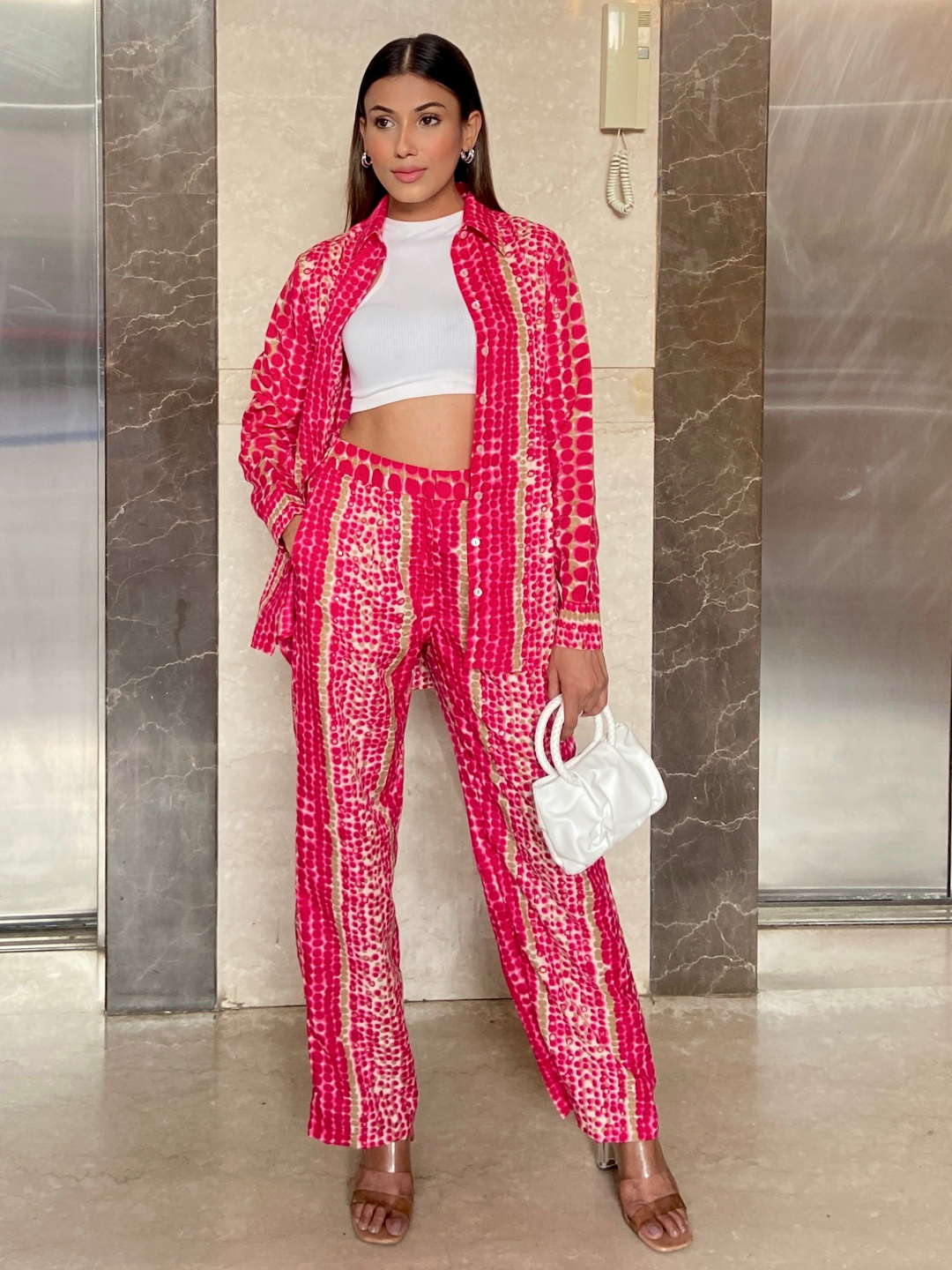 Printed Linen 2 Piece Co-ord Set - Pinkkup