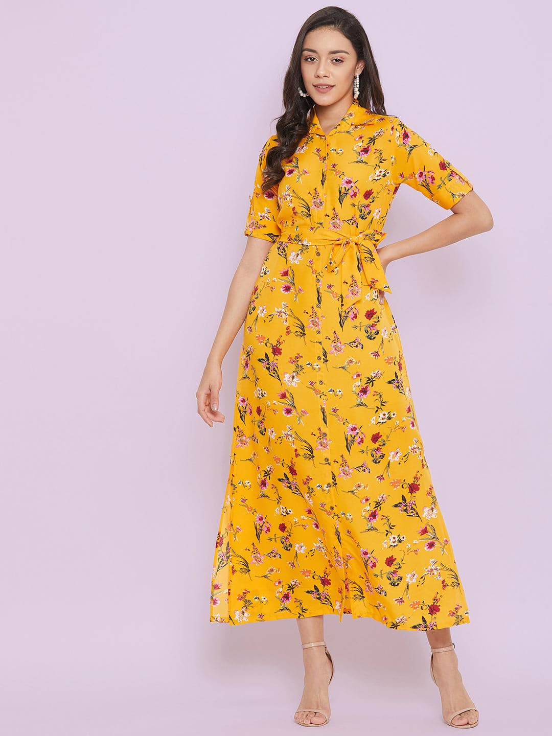 Collar Buttoned Down Shirt Maxi Dress