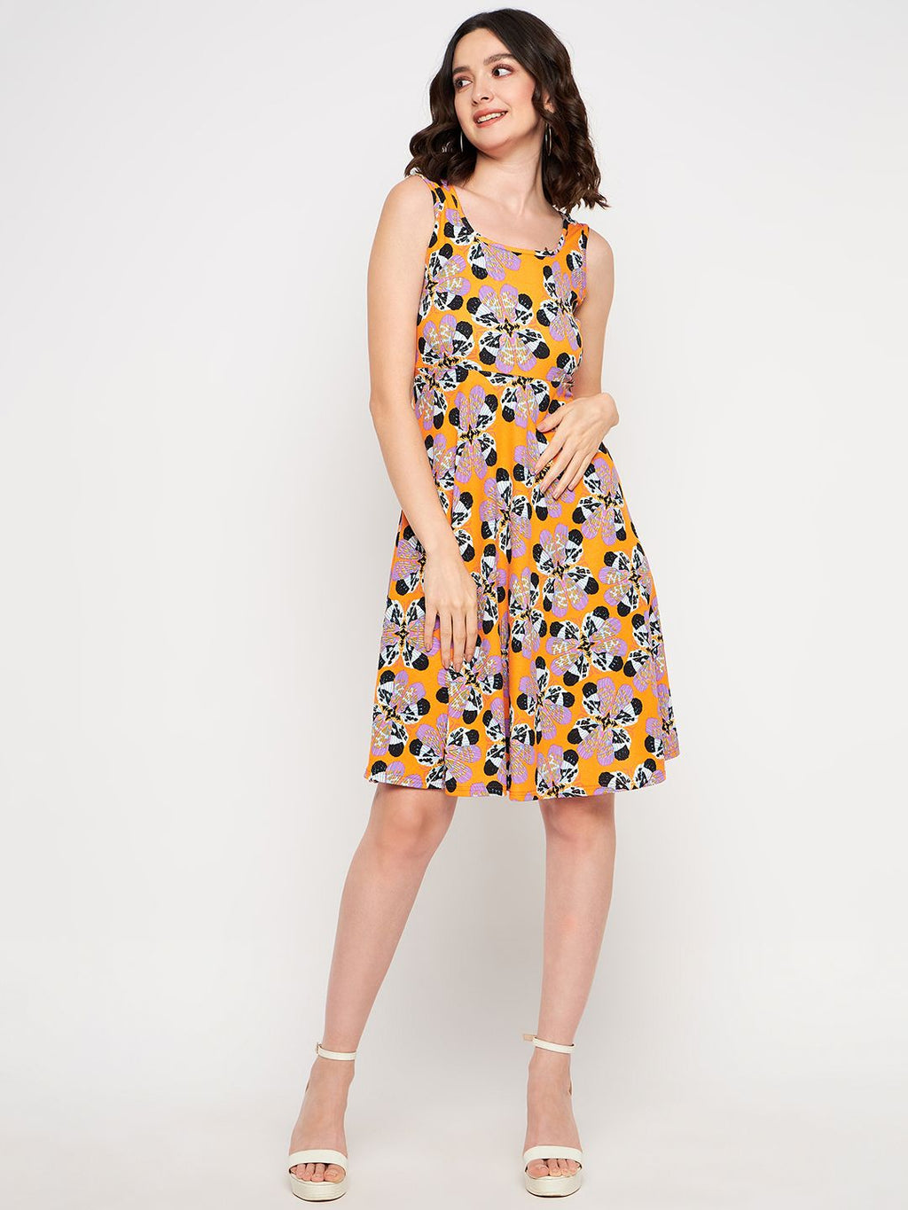 Sleeveless Round Neck Stretchable Cotton Skater Dress