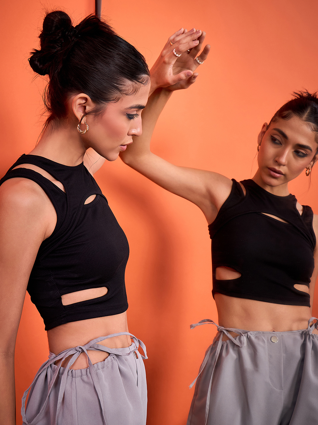 Sleeveless Stretchable Ribbed Top with Front Cut Outs - Pinkkup