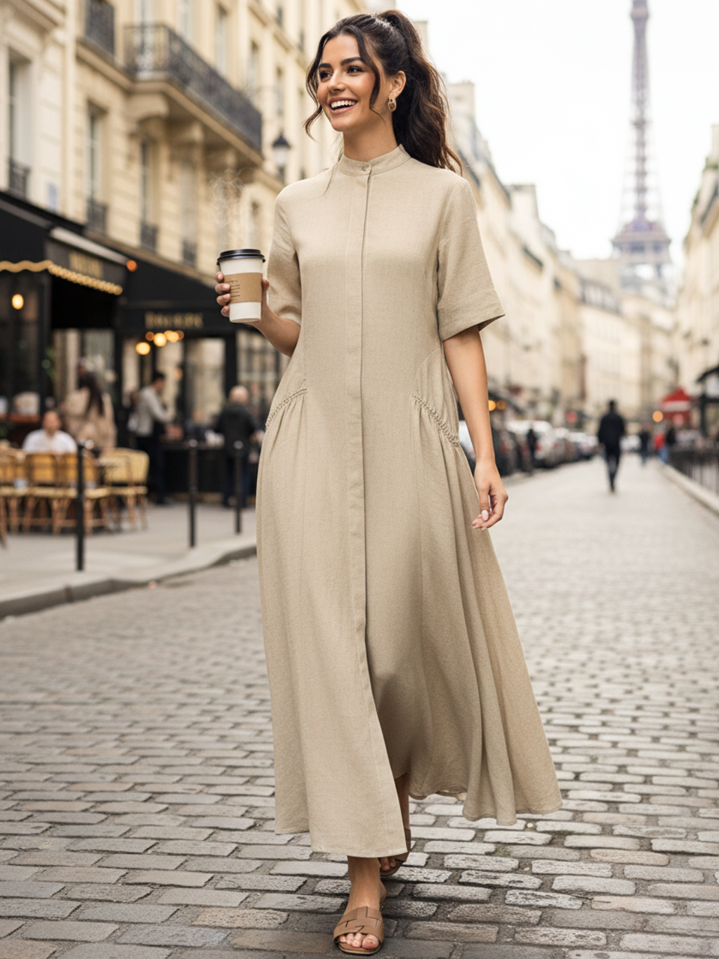 Pure Cotton Shirt Dress With Gathered Detailing - Pinkkup