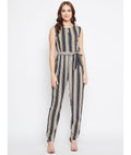Striped Keyhole Jumpsuit with Belt - Pinkkup