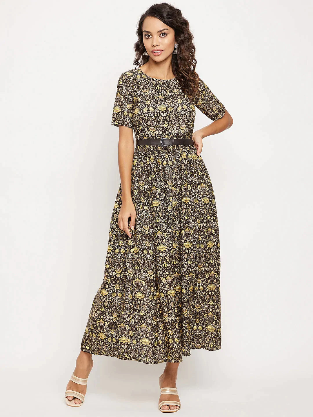 Printed Maxi Dress with Belt