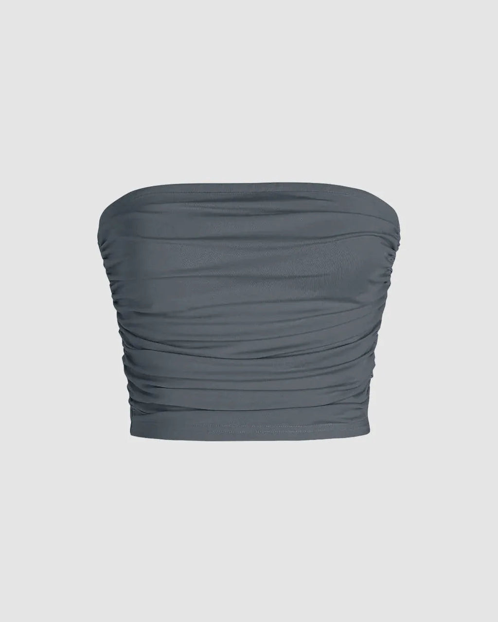 Strapless Ruched Crop Top In Grey
