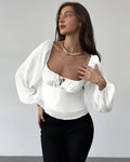 White Puff Sleeve Sweetheart Neck Corset Style Top