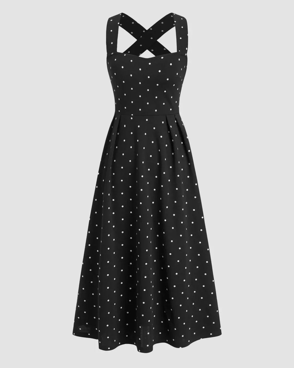 Square Neck Polka Dot Ruffle Criss Cross Maxi Dress
