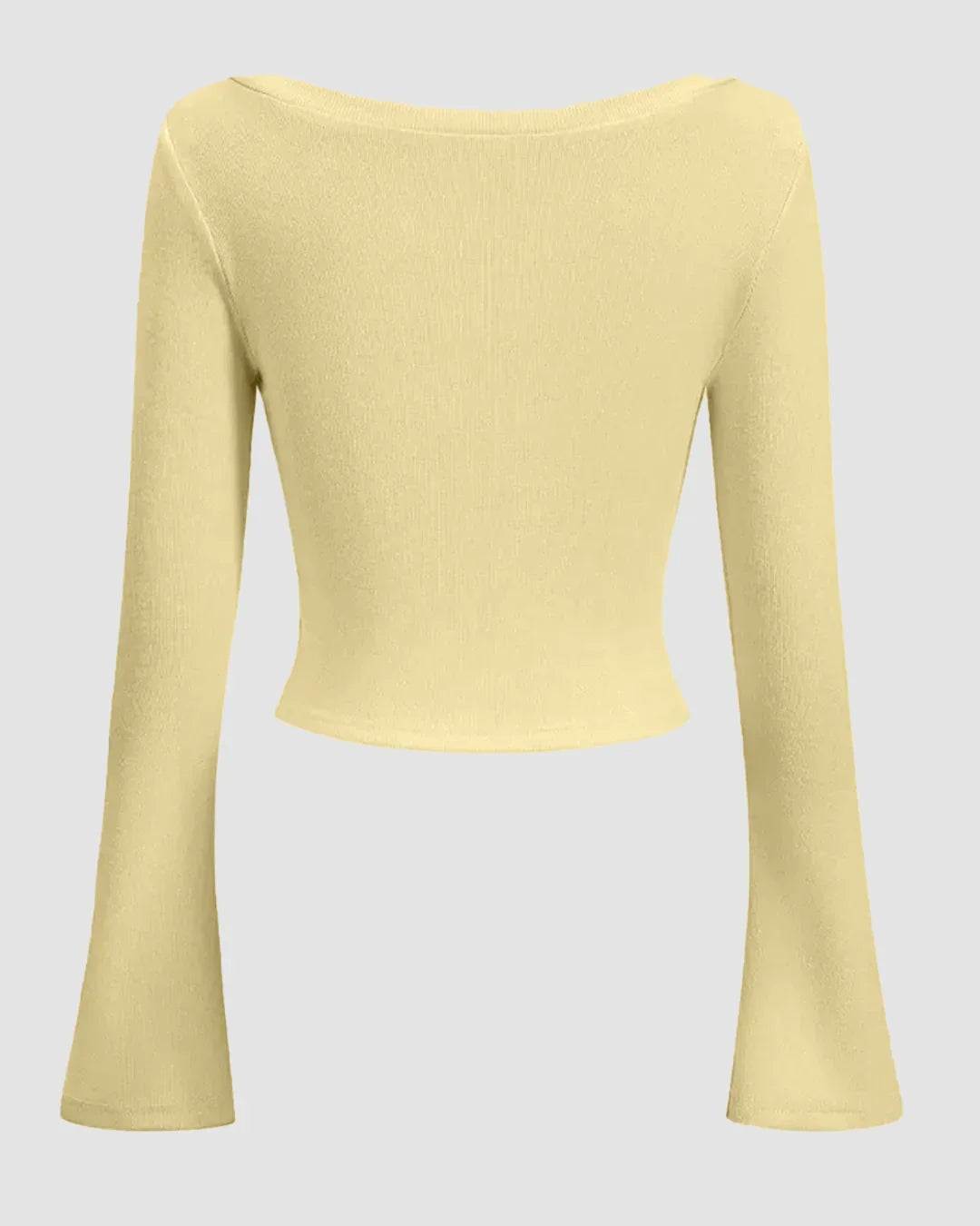 Square Neck Front Button Full Sleeve Top in Vanilla