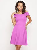 Off Shoulder Stretchable Cotton Skater Dress - Pinkkup